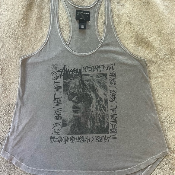 Stussy Women's Gray Graphic Tank Top - Picture 1 of 4